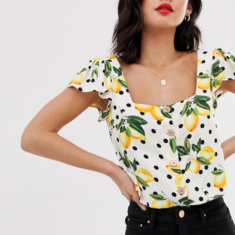 ASOS Oasis Square Neck Top in Citrus Print